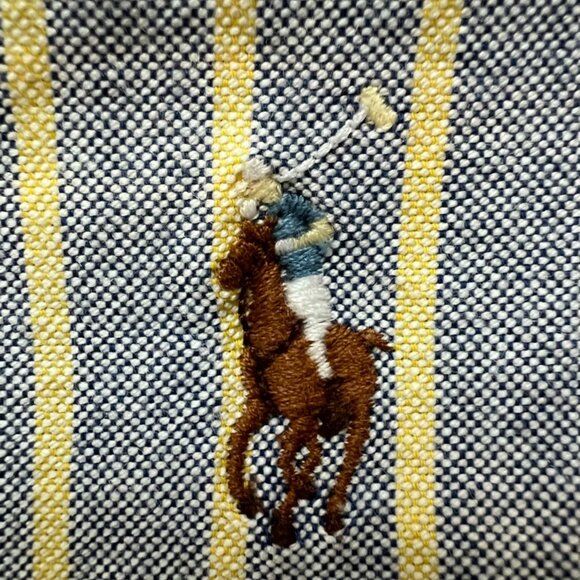 Ralph Lauren Classic Fit Striped Oxford Shirt, Blue with Yellow Stripe SZ Large - Picture 2 of 6